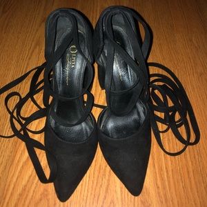 Black Suede Lace-Up Heels
